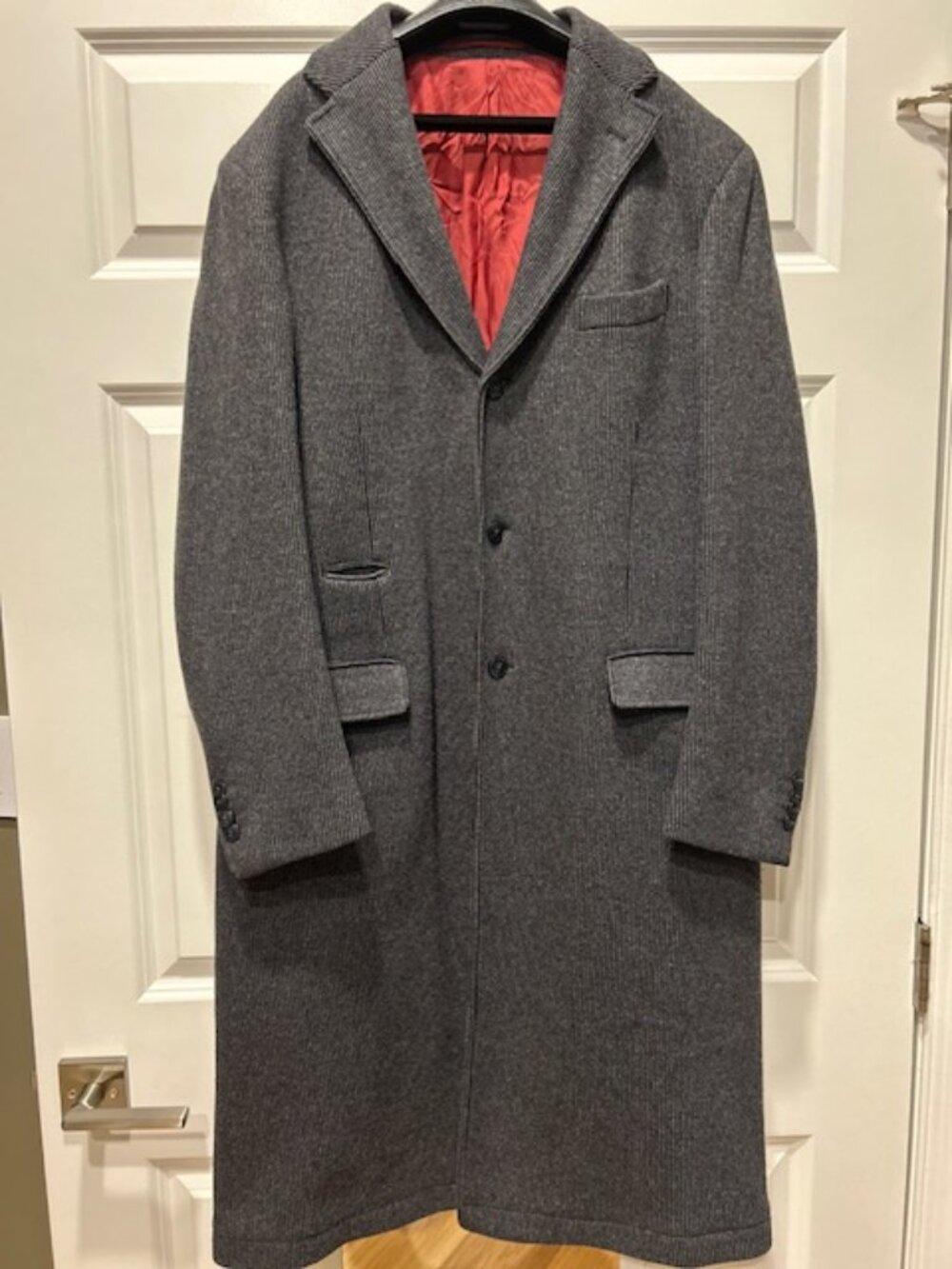 Cantarelli Italy Men’s Long Overcoat 38R US Dark Gray Virgin Wool Cashmere Blend